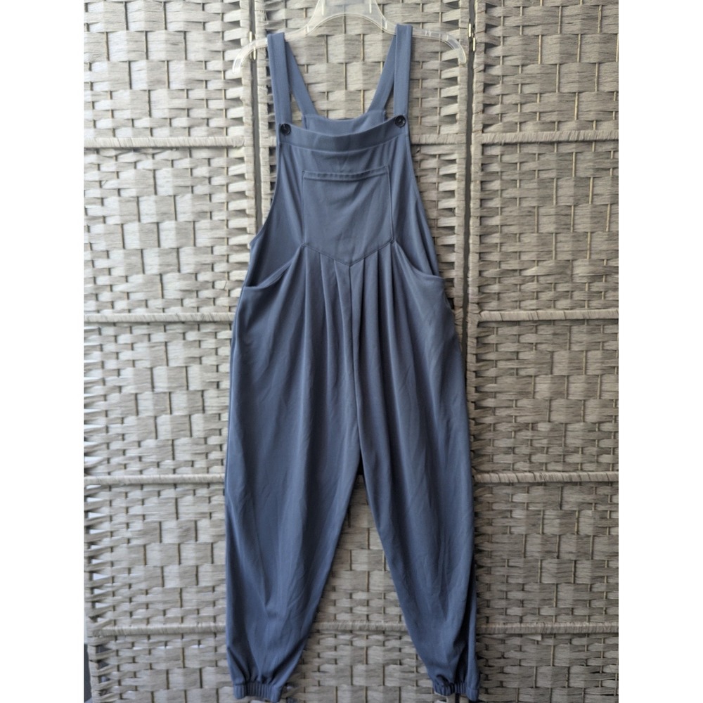 Halara Overalls Slate Blue Waffle Knit Tapered Leg Bib Jumpsuit Sz M Utility